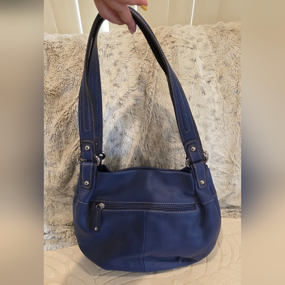 Tignanello Classic Navy Leather Shoulder Bag - Women's Handbag
